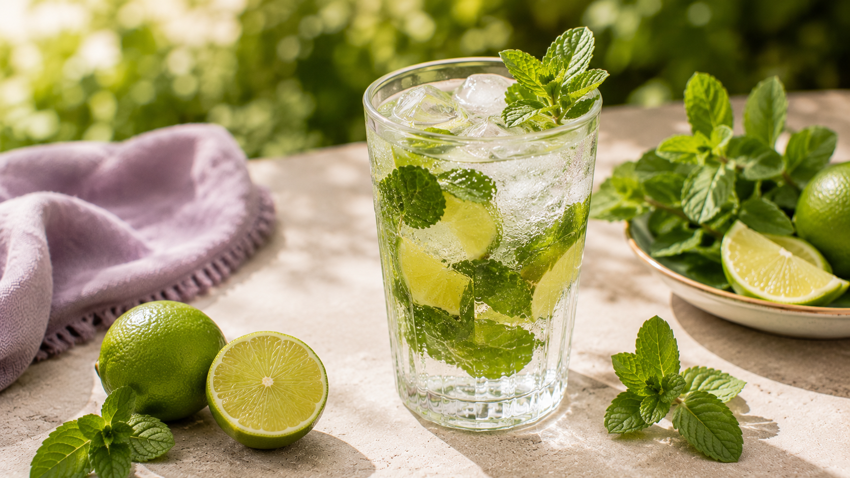 Alkoholmentes virgin mojito friss lime-mal és mentával
