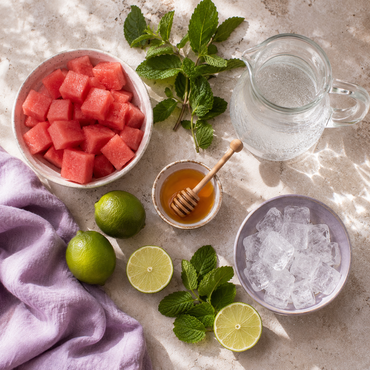 Görögdinnyés-lime-os agua fresca hozzávalói