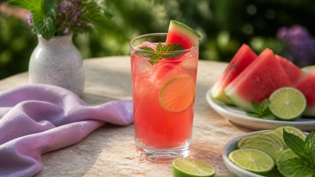 Görögdinnyés-lime-os agua fresca mentával és lime-mal