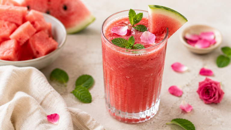 Görögdinnyés smoothie rózsaszörppel