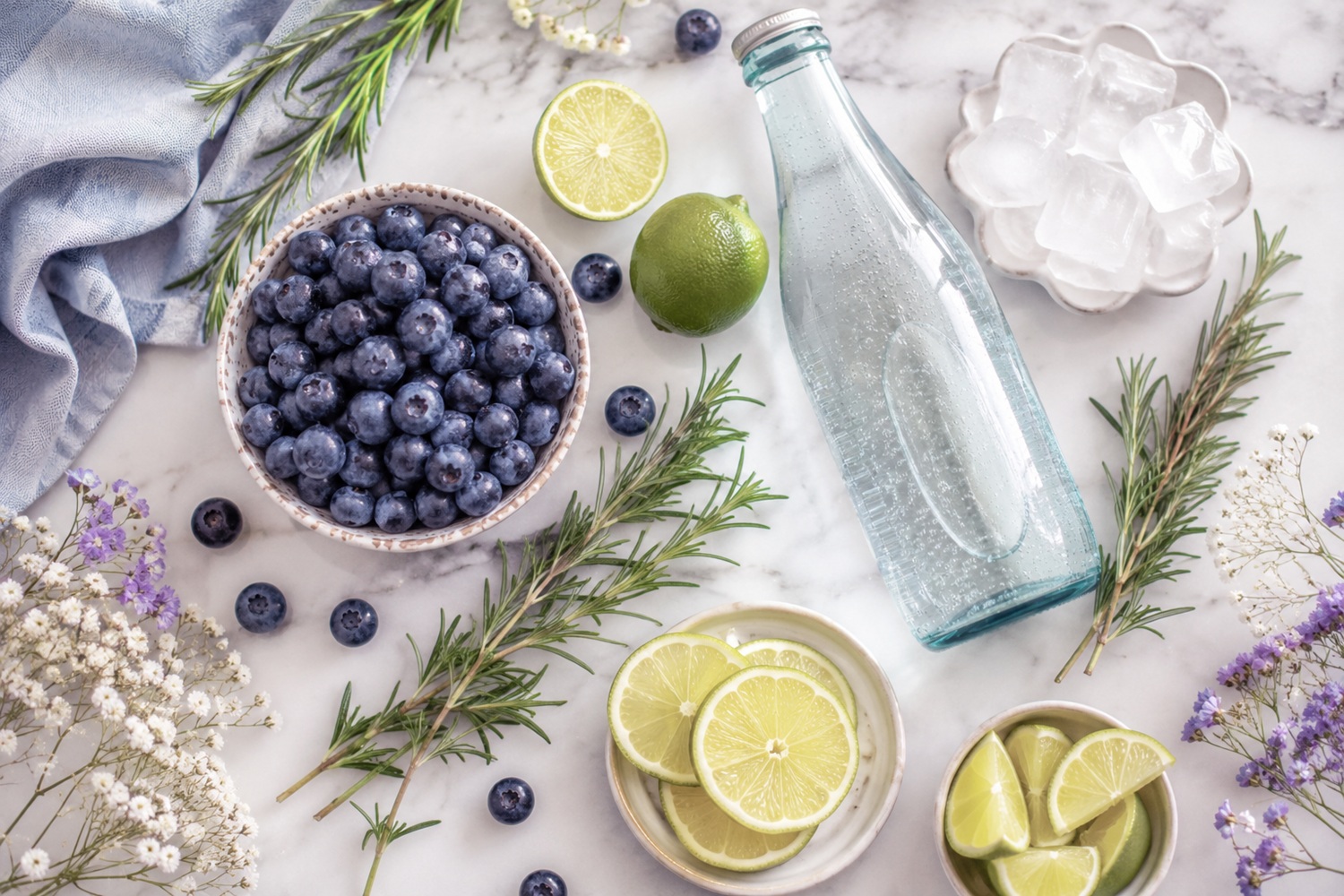 Rozmaringos áfonyás limonádé hozzávalói