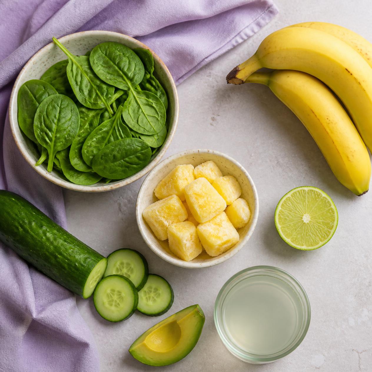 Zöld smoothie friss hozzávalói felülnézetből